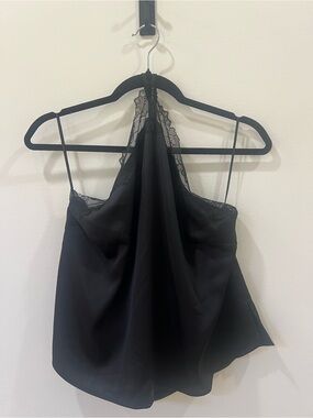 H&M Black Lace Trim Satin Halter Camisole